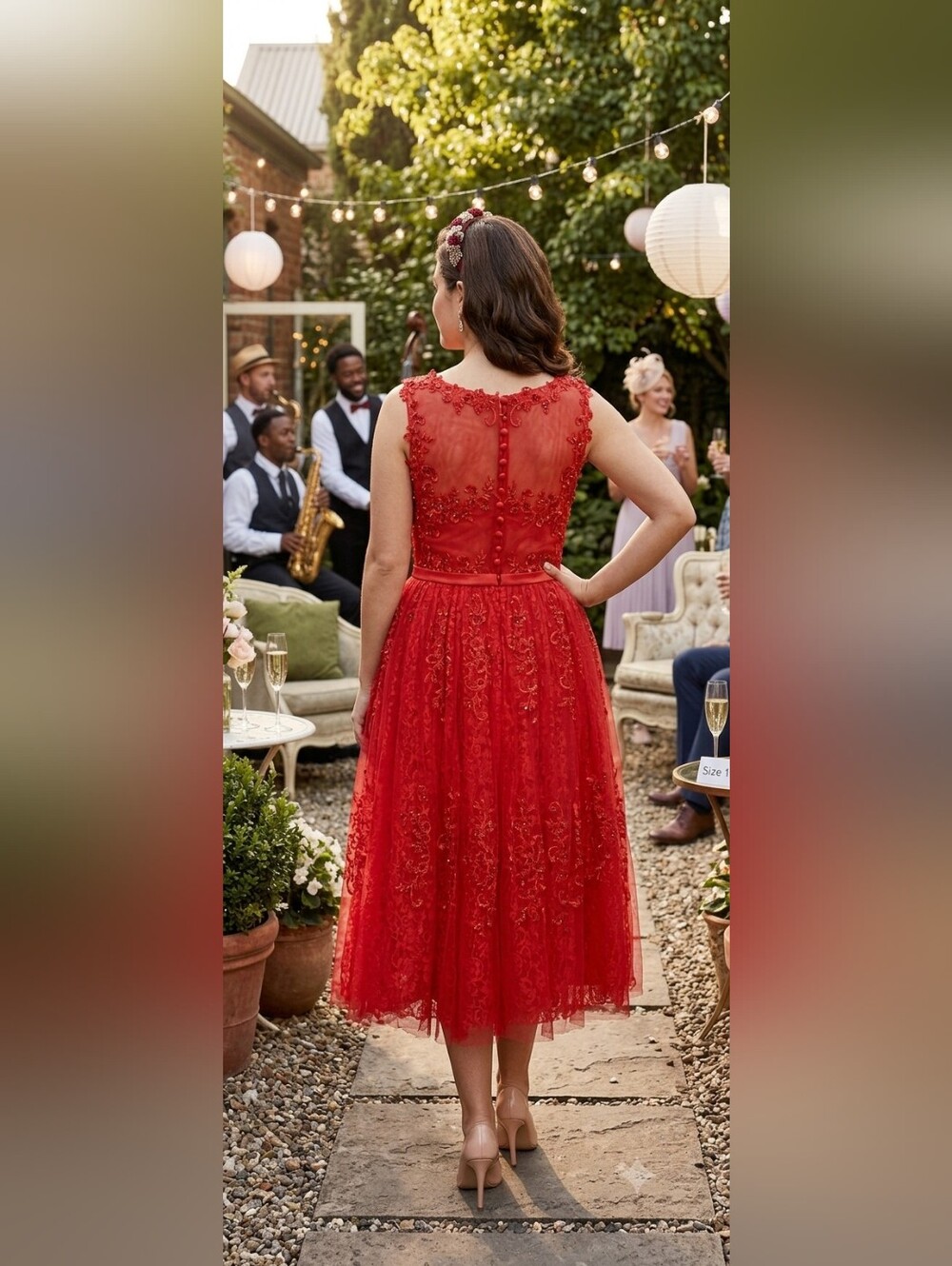 NWT Appx Size 10 Vintage Inspired Red Lace Tea-Length Dress by Amgam - Picture 2 of 6